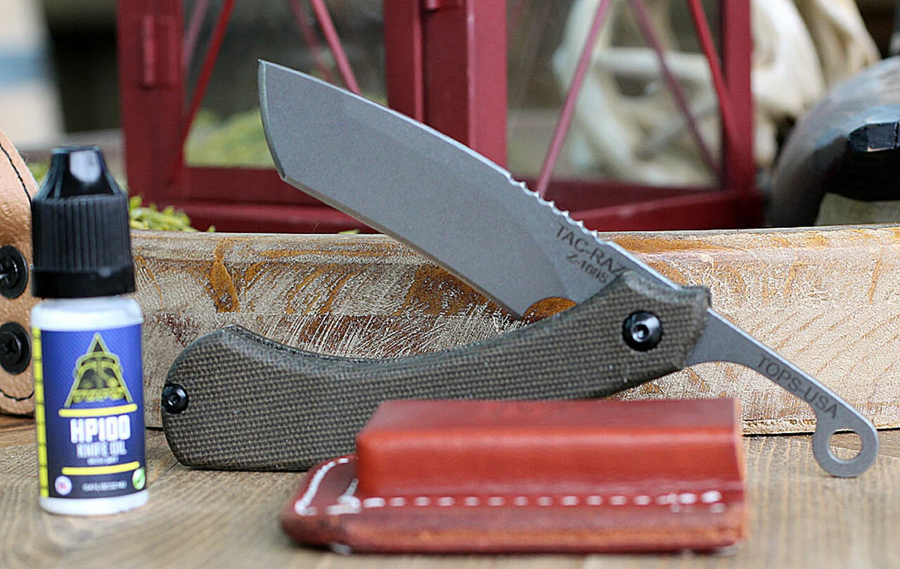 TOPS Knives TRAZ-04 Tac-Raze Friction Folding Knife , 3.13" 1095 Re-curve Tanto, Green Canvas Micarta 3 TOPS Knives TRAZ-04 Tac-Raze Friction Folding Knife , 3.13" 1095 Re-curve Tanto, Green Canvas Micarta - Image 3