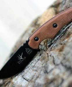 TOPS Knives 3 Pointer Tan Canvas 3PR-02, 3.13" 1095 Carbon Steel Black Blade, Tan Canvas Handle