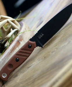 TOPS Knives TPBAJA-4.5R Baja 4.5 Reserve Edition 4.88" 1095 RC Black Traction Coating, Tan Canvas Micarta Handles, Brown Leather Sheath -Knifeworks Sales Store TPBAJA45R.1 91258.1591126769