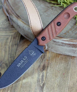 TOPS Knives TPBAJA-4.5R Baja 4.5 Reserve Edition 4.88" 1095 RC Black Traction Coating, Tan Canvas Micarta Handles, Brown Leather Sheath -Knifeworks Sales Store TPBAJA45R.3 64307.1591126769