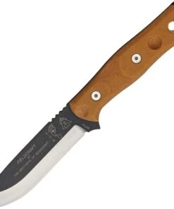 TOPS Knives BROS01 B.O.B. (Brothers of Bushcraft) Fieldcraft, 4.75" 1095 Plain Blade, Brown Canvas Micarta Handle, Black Kydex Sheath