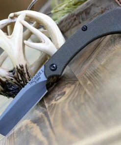 TOPS Tac Raze 2 Folder TPTRAZ02 , 3.13" 1095 RC 56-58 Black River Wash Plain Blade, Green Canvas Micarta Handle