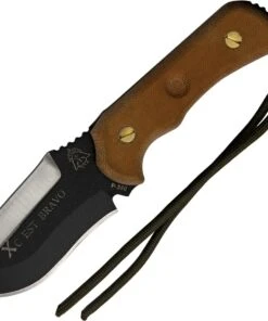 TOPS Knives XcEST Bravo Fixed Blade XCEST-B, 3.25" 440C Black Double Edge Blade, Brown Canvas Micarta Handles, Black Nylon Sheath w/ TOPS Survival Kit