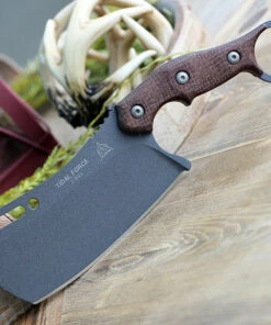 TOPS Knives TFOR01 Tidal Force Karambit Cleaver 4.87" 1095 RC Tactical Gray Finish, Brown Burlap Micarta Handles, Kydex Sheath