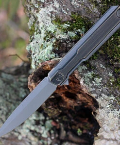 WE Knife Co. Peer, 2015E, 3.5" CPM 20CV Gray Stonewashed Blade, Black Hand Rubbed Brass Handle