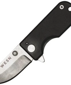 WESN Goods Microblade Folding Knife, 1.50" AUS-8 Satin Plain Blade, Black Titanium Handle
