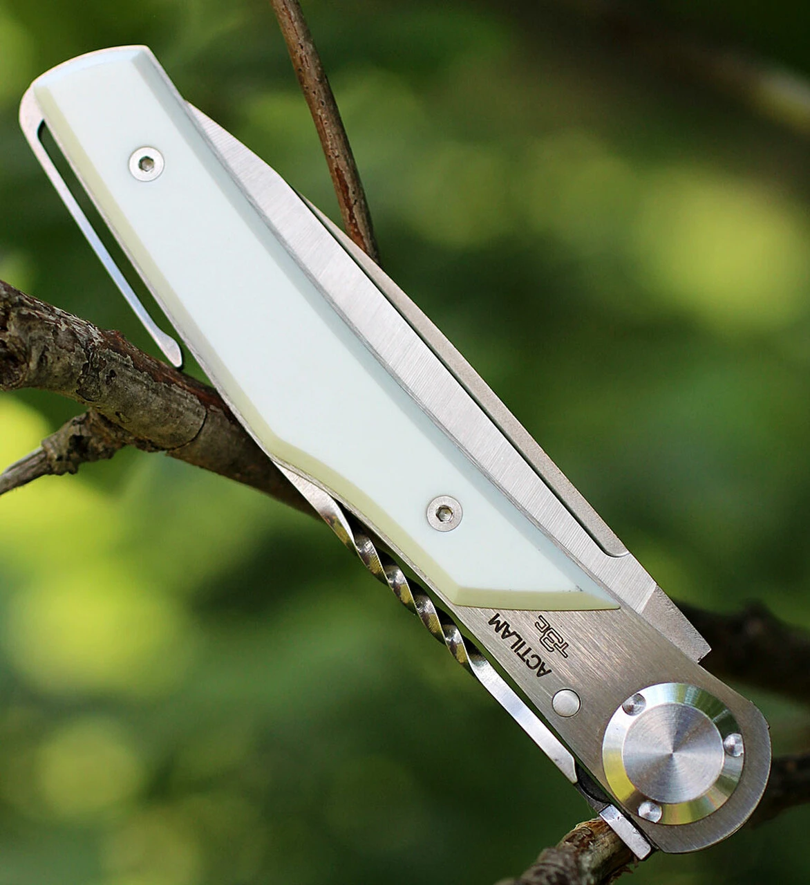 Actilam T3CC White Corian Folder with Clip, 3.25 in. X50CrMoV15N Plain Blade 2 Actilam T3CC White Corian Folder with Clip, 3.25 in. X50CrMoV15N Plain Blade - Image 2