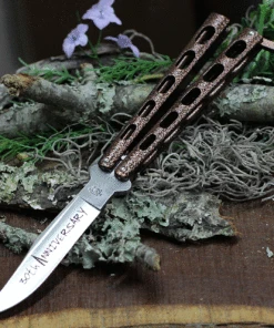 Bear and Son Bear & Son Cutlery 30th Anniversary Butterfly Knife ANN114CV, 4.25" 440 Satin Embellished Blade, Copper Vein Zinc Handle