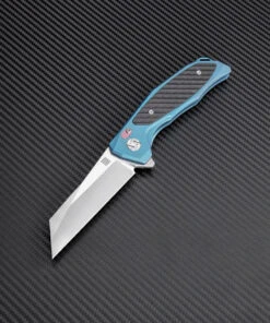 Artisan Cutlery Artisan Falcon ATZ1809GBUM, 3.62" M390 Plain Blade, Blue Carbon Fiber/Titanium Handle