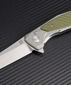 Artisan Cutlery Artisan Falcon ATZ1809PGGN, 3.94" D2 Plain Blade, Gray/Green Aluminum/G-10 Handle