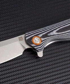 Artisan Cutlery Artisan Tomahawk ATZ1815PBGC, 3.75" D2 Plain Blade, Curved Black/White G-10 Handle