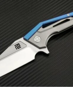 Artisan Cutlery Artisan Ravine ATZ1819GBUM, 2.83" M390 Steel Tanto Blade, Blue Titanium Handle