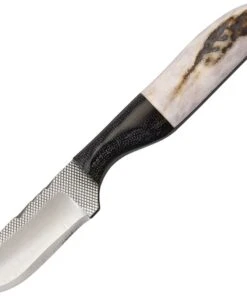 Anza Knives Anza Fixed Blade AZ81E, 2 1/4 in Carbon Steel Plain Blade, Stag/Wood Handle