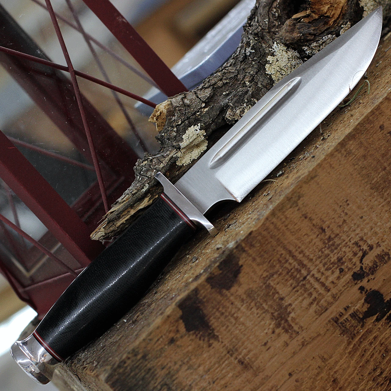 Bark River Knives Teddy Fixed Blade 08-114M-BC, 6.25" A2 Satin Plain Blade, Black Canvas Micarta Handle, Brown Leather Sheath 2 Bark River Knives Teddy Fixed Blade 08-114M-BC, 6.25" A2 Satin Plain Blade, Black Canvas Micarta Handle, Brown Leather Sheath - Image 2