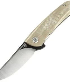 Bestech Knives Swift Linerlock G30C2, 3.5" D2 Satin/Black Plain Blade, Beige Micarta Handle