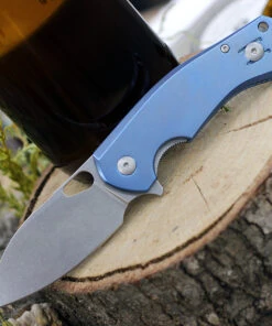 GiantMouse ACE Biblio Flipper, 2.9" Stonewashed M390 Drop Point Blade, Blue Titanium Handle