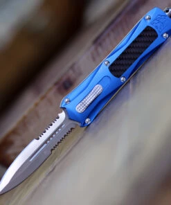 CobraTec Knives BLUKCDAG2SS Blue King Cobra, 4" D2 Steel Dagger Serrated Blade, Anodized Aviation Aluminum Handle