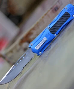 CobraTec Knives BLUKCDS Blue King Cobra, 4" D2 Steel Drop Point Serrated Blade, Anodized Aviation Aluminum Handle