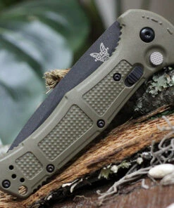 Benchmade Knives Benchmade Claymore 9070SBK-1, 3.64" Black D2 Steel Partially Serrated Blade, Green Ranger Grivory w/SS liner Handle -Knifeworks Sales Store bm15500.4 88701.1617996779