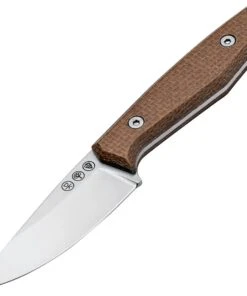 Boker AK1 Fixed Blade 120502, 3" RWL-34 Satin Plain Blade, Mustard Burlap Micarta Handle, Black Leather Sheath