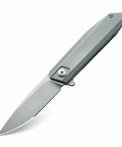 Bestech Shogun BT1701A, 3.54" CPM-S35VN Stonewash Plain Blade, Gray Titanium Handle