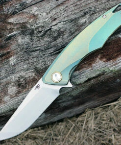 Bestech T1707A Dolphin, 3.54" CPM-S35VN Plain Blade, Gold Titanium Handle -Knifeworks Sales Store bt1707a.2 91371.1566585961