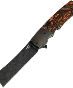 Bestech Knives Spanish Tip Razor BT2101D, 3.66" M390 Black PVD Coated Plain Blade, Black & Orange G-10 Handles with Titanium Bolsters