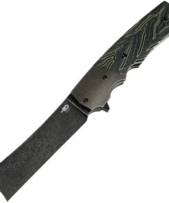 Bestech Knives Spanish Tip Razor BT2101E, 3.66" M390 Black PVD Coated Blade, Black & Green G-10 Handle with Titanium Bolsters
