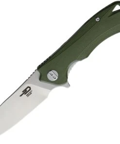 Bestech BTKG11B2 Beluga, 3.0" Sandvick 12C27 Stonewash Plain Blade, Green G-10 Handle