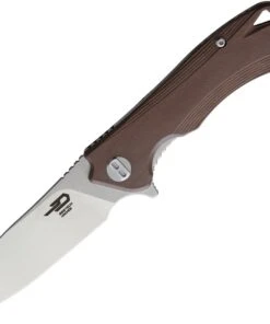 Bestech BTKG11C2 Beluga, 3.0" Sandvick 12C27 Stonewash Plain Blade, Brown G-10 Handle