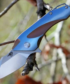 Bestech T1710B Imp, 2" CPM-S35VN Plain Blade, Blue Titanium Handle w/Bronze Inlay