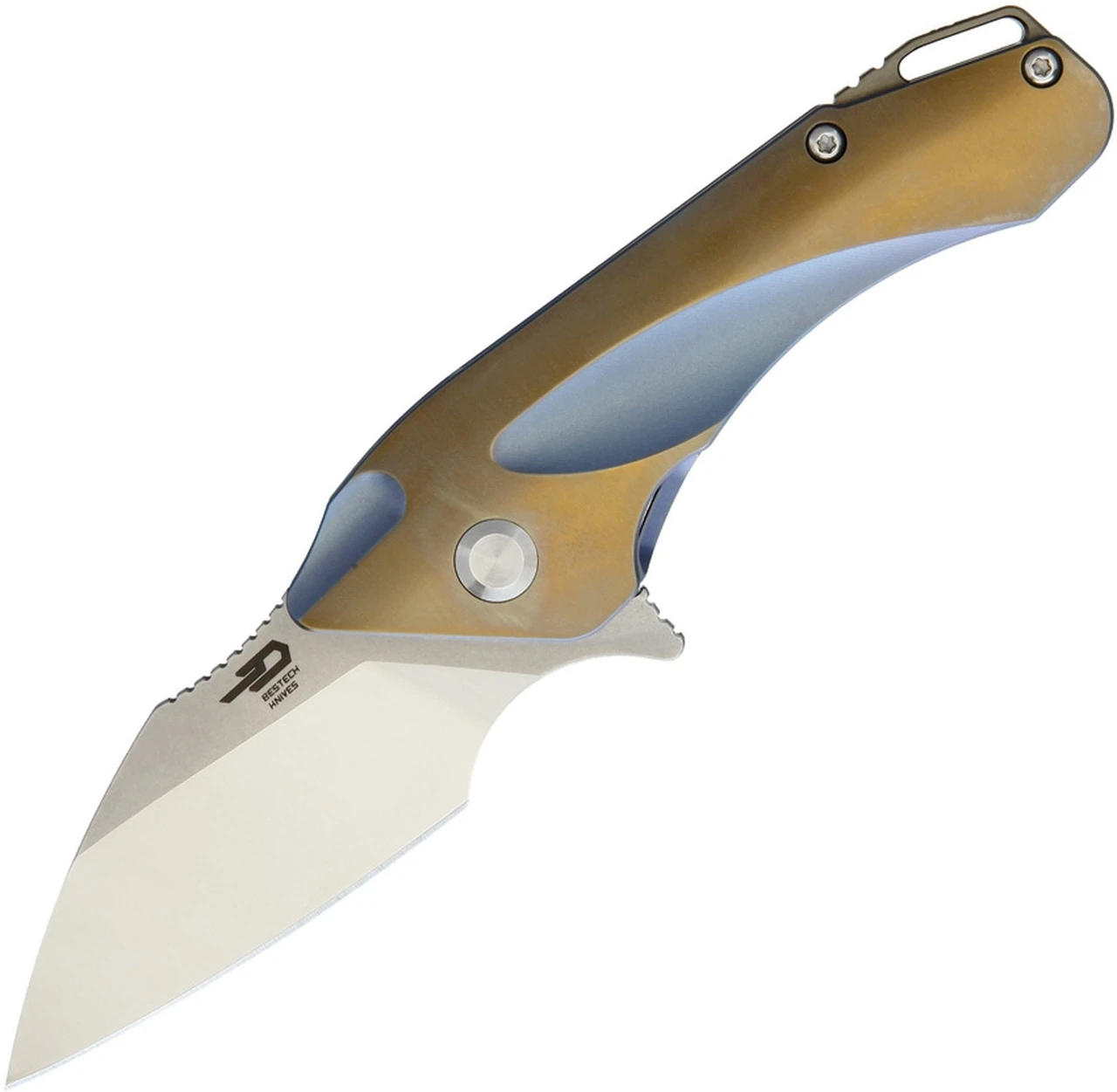 Bestech T1711B Goblin, 2.5" CPM-S35VN Plain Blade, Bronze Titanium Handle w/Blue Inlay 2 Bestech T1711B Goblin, 2.5" CPM-S35VN Plain Blade, Bronze Titanium Handle w/Blue Inlay - Image 2