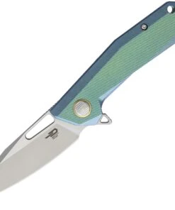 Bestech T1802B Shrapnel, 3.5" CPM-S35VN Plain Blade, Green Titanium Handle