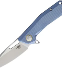 Bestech T1802C Shrapnel, 3.5" CPM-S35VN Plain Blade, Blue Titanium Handle