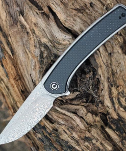 CIVIVI Knives CIVIVI Asticus C2002DS-1, 3.80" Damascus Drop Point Plain Blade, Black G-10 Handles w/ Twill Carbon Fiber Overlay