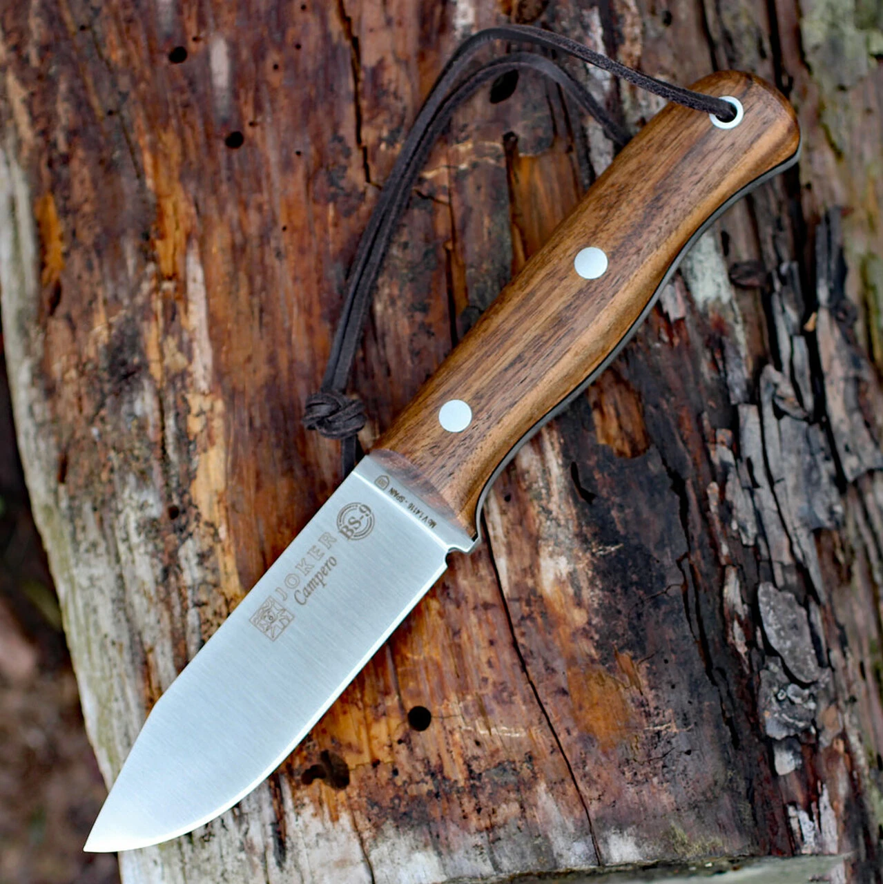 Joker BS9 Campero Bushcraft Knife CN112, 4.14" Mova 1.4116 SS. , Walnut Handle, Leather Sheath 1 Joker BS9 Campero Bushcraft Knife CN112, 4.14" Mova 1.4116 SS. , Walnut Handle, Leather Sheath