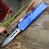 CobraTec Blue FS-X OTF Knife CTKLBLUFS-XLDAG2SS, 3.75" D2 Steel Dagger Double Serrated Blade, Blue Aluminum Handle