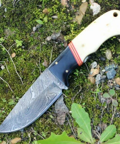 Damascus Blade Knife Damascus 1068 Skinner, 3.75" Damascus Plain Blade, Smooth White Bone Handle