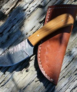 Damascus Blade Knife Damascus 1080OW Skinner, 3" Damascus Plain Blade, Olive Wood Handle