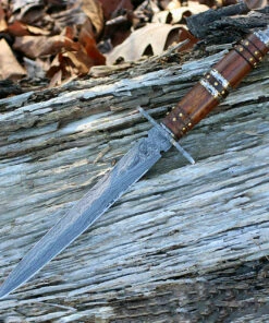 Damascus Blade Knife Damascus 1104 Dagger, 9.5" Damascus Plain Blade, Rosewood Handle