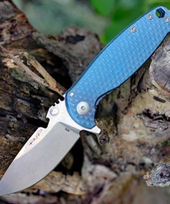 DPx Gear H.E.S.T/F 3.0 3D Ti Flipper DPXHSF010, 3.15" M390 Stonewash Plain Blade, 3D Blue Tianium Handle