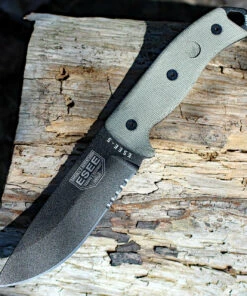 ESEE Knives ESEE Cutlery Model 5, Green Canvas Micarta, Black Blade, Kydex Sheath, Combo Edge