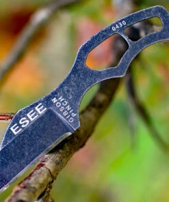 ESEE Knives ESEE Gibson Pinch Neck Knife, 1.3" 1095 Carbon Steel Black Stone Washed Blade, Magnetic Molded Sheath