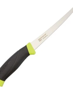 Mora 155 Fishing Comfort Fillet, 6" Stainless Plain Blade, Black/Yellow Rubber Handle