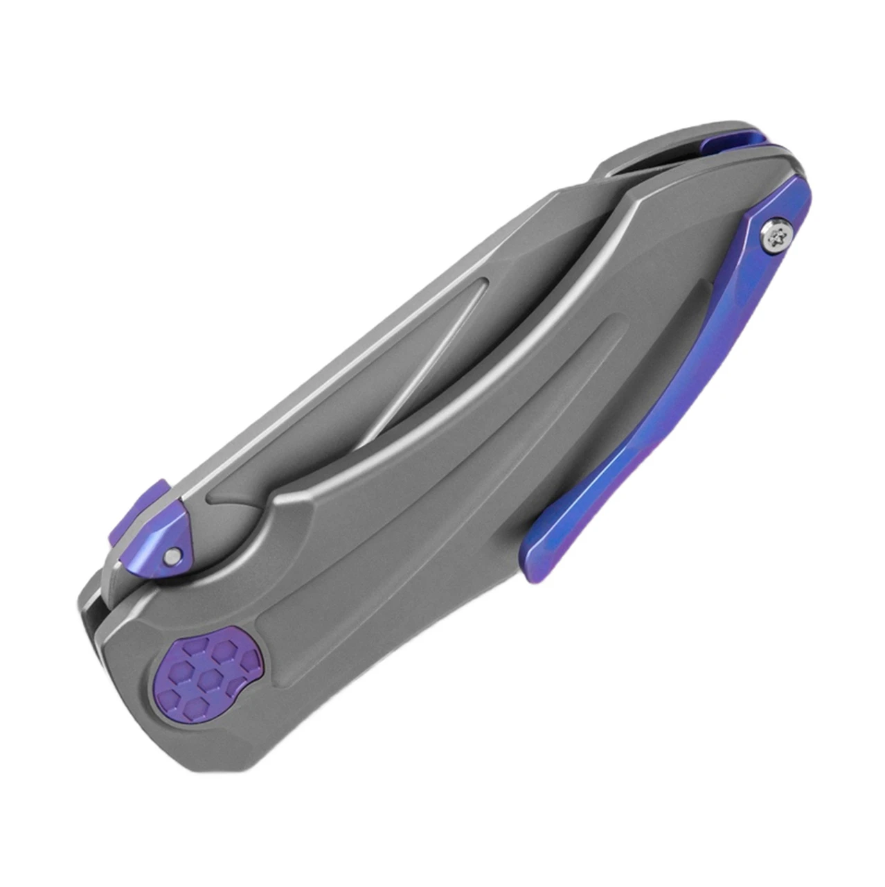 Jake Hoback Knives Jake Hoback Sumo Button Lock - Gray/Purple Ti (3.25" Satin CPM-20CV) 2 Jake Hoback Knives Jake Hoback Sumo Button Lock - Gray/Purple Ti (3.25" Satin CPM-20CV) - Image 2