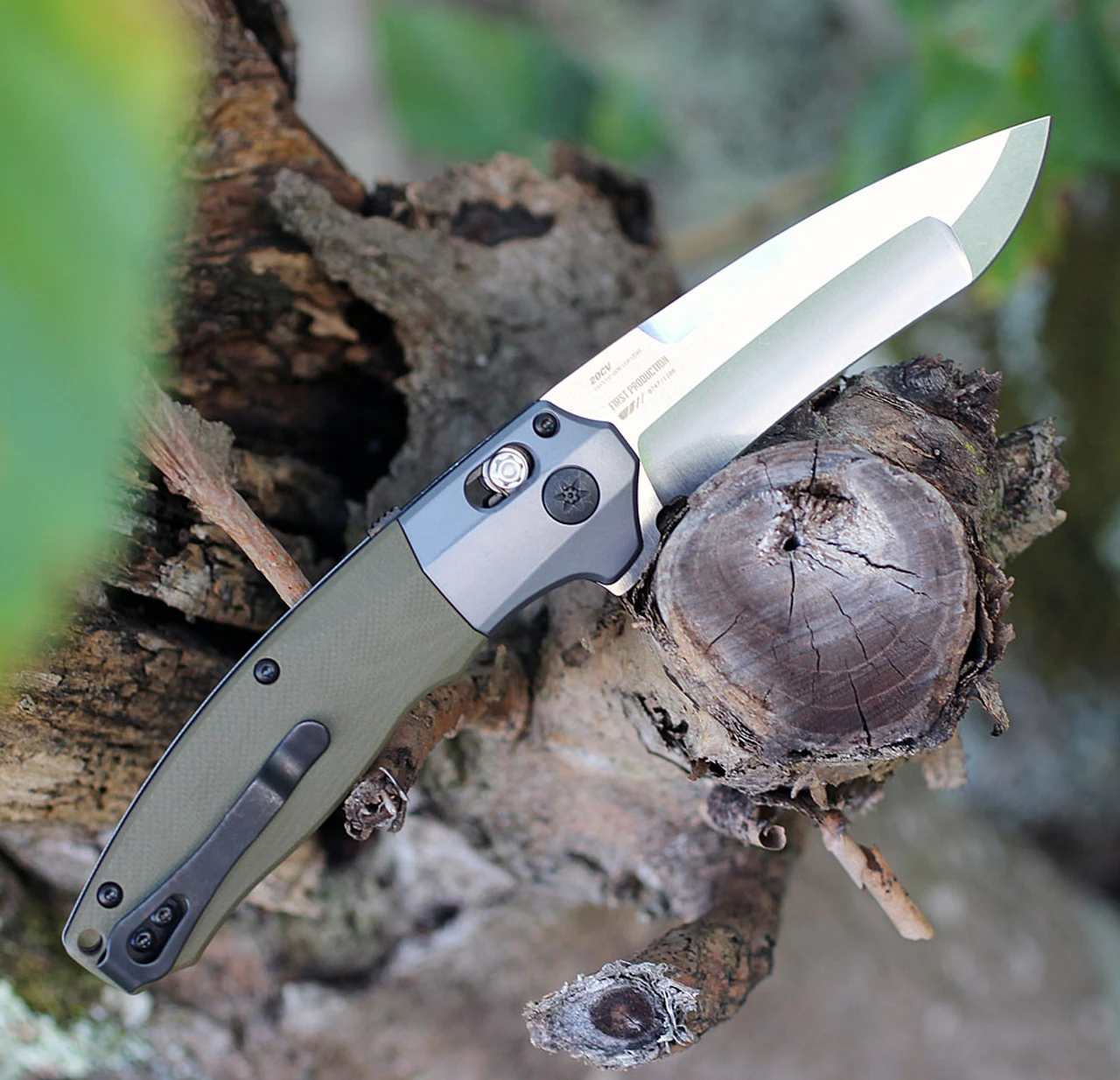 Benchmade Knives Benchmade 496 Vector Assist Flipper, 3.6" CPM-20CV Satin Blade, Contoured OD Green G10 Handle 2 Benchmade Knives Benchmade 496 Vector Assist Flipper, 3.6" CPM-20CV Satin Blade, Contoured OD Green G10 Handle - Image 2