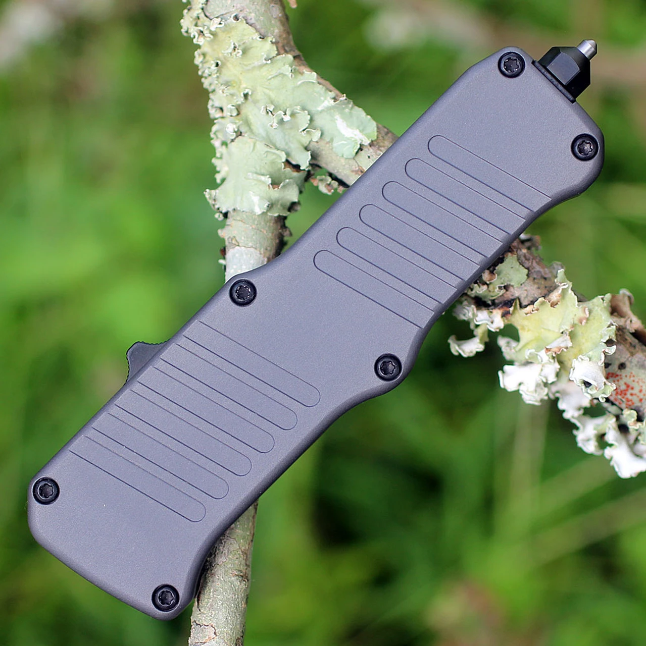 HK Knives HK Mini Incursion OTF Automatic, 2.95" Black PVD Clip Point Blade, Grey Black Aluminum Frame-54052 3 HK Knives HK Mini Incursion OTF Automatic, 2.95" Black PVD Clip Point Blade, Grey Black Aluminum Frame-54052 - Image 3