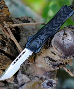 CobraTec Knives MBCTK-1MTS Medium CTK-1 Black, 3.0" D2 Steel Tanto Serrated Blade, Aluminum Handle