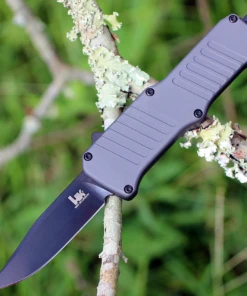 HK Knives HK Mini Incursion OTF Automatic, 2.95" Black PVD Clip Point Blade, Grey Black Aluminum Frame-54052