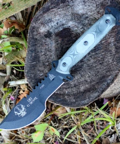 TOPS Skullcrusher's Xtreme Sidekick SXS-01, 5.25" 1095 Steel Black Traction Blade, Black Linen Micarta Handle